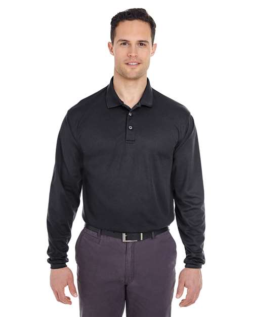 UltraClub Men's Cool & Dry Long Sleeve Mesh Piqué Polo