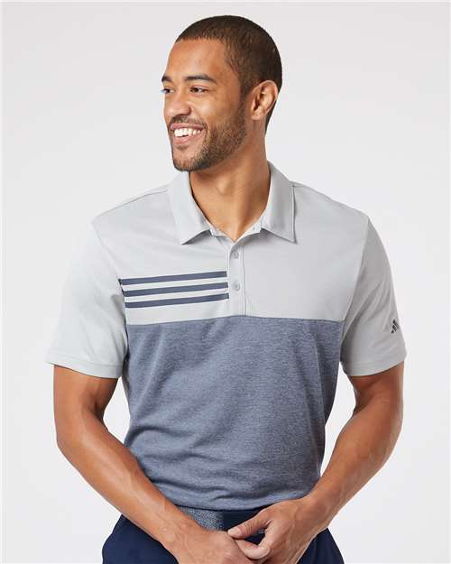 Adidas Men's Heathered Colorblocked 3-Stripes Polo